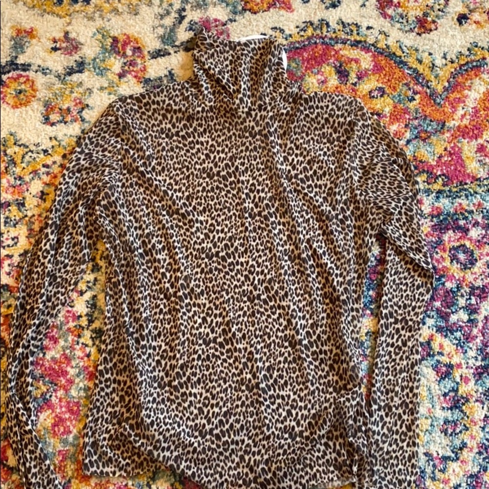 Cheetah print mesh turtleneck